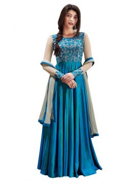 Blue and Grey Silk Anarkali  Suit