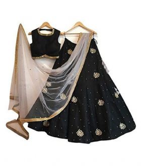  Black Satin  Semi Stitched Lehenga