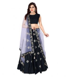  Blue Taffeta  Semi Stitched Lehenga