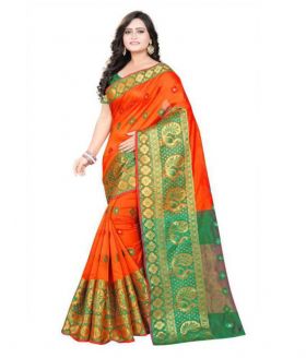 New Orange Banarasi Silk Saree